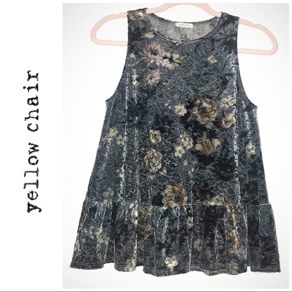 Yellow Chair Tops - Yellow Chair Blue Gray Burnout Velvet Top Small S